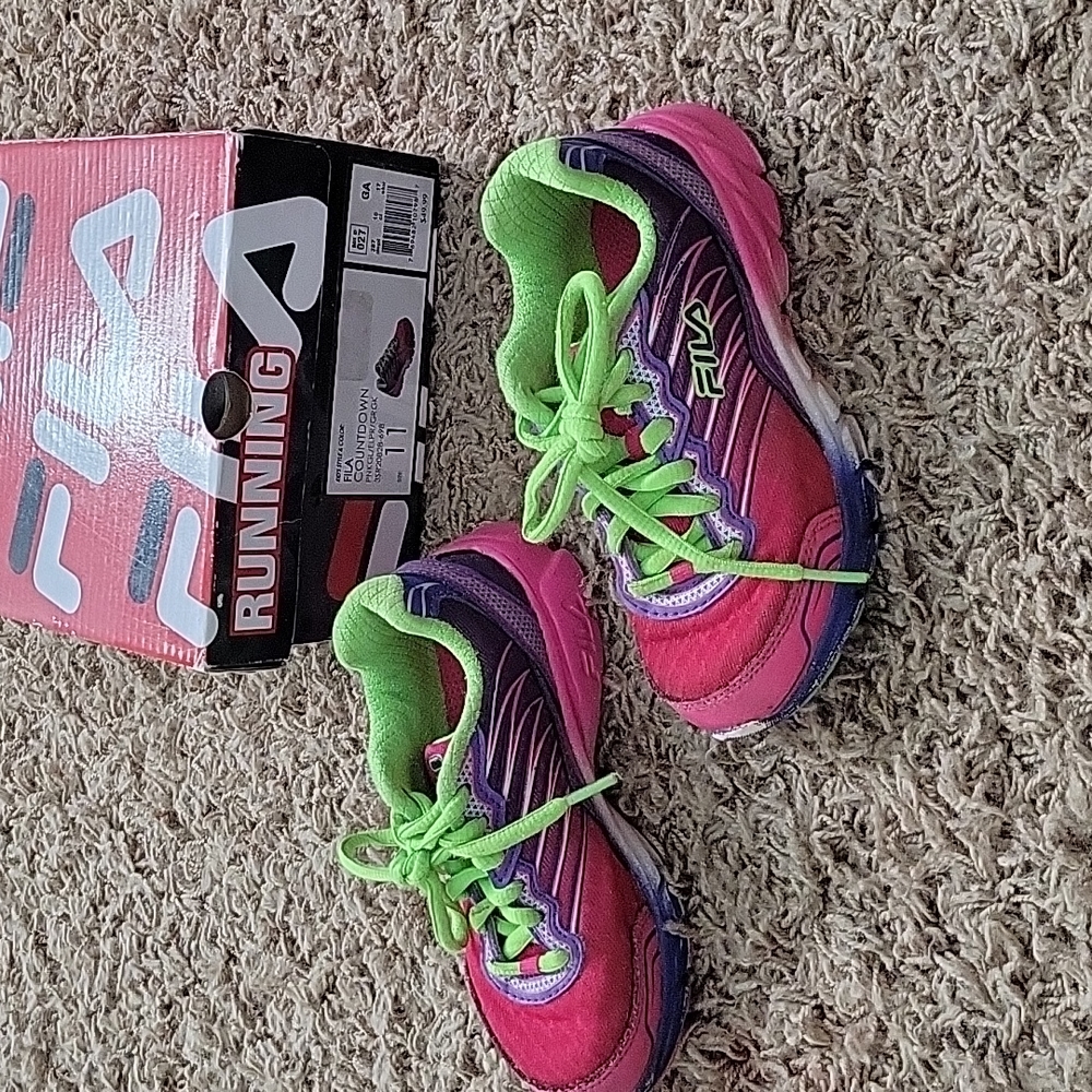 Neon colored Fila tennis shoes little girl size 11